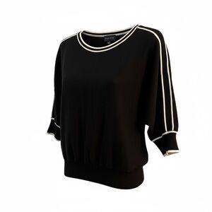 Premise Black Ivory Trim Dolman Sleeve Knit Top Small Minimalist Modern